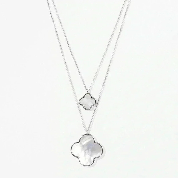 White Gold Quatrefoil Double Necklace - Picture 1 of 1